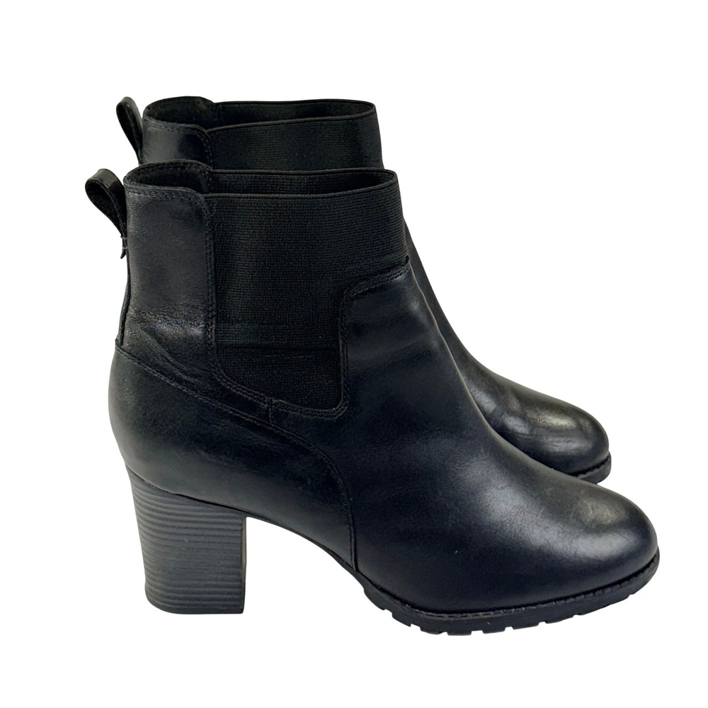 Clarks Verona Ease Boots Womens 11 Black Leather Ankle Block Heel Classic Office